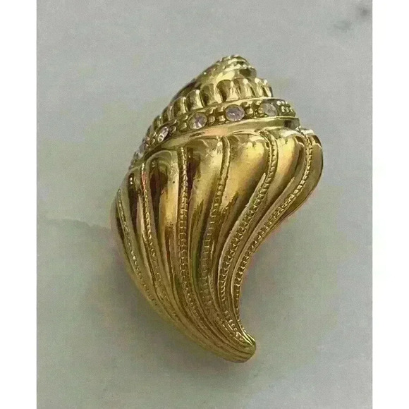 KJL Kenneth Jay Lane Avon Gold Tone Rhinestone Seashell Scarf C:lip / Extender - Picture 6 of 10